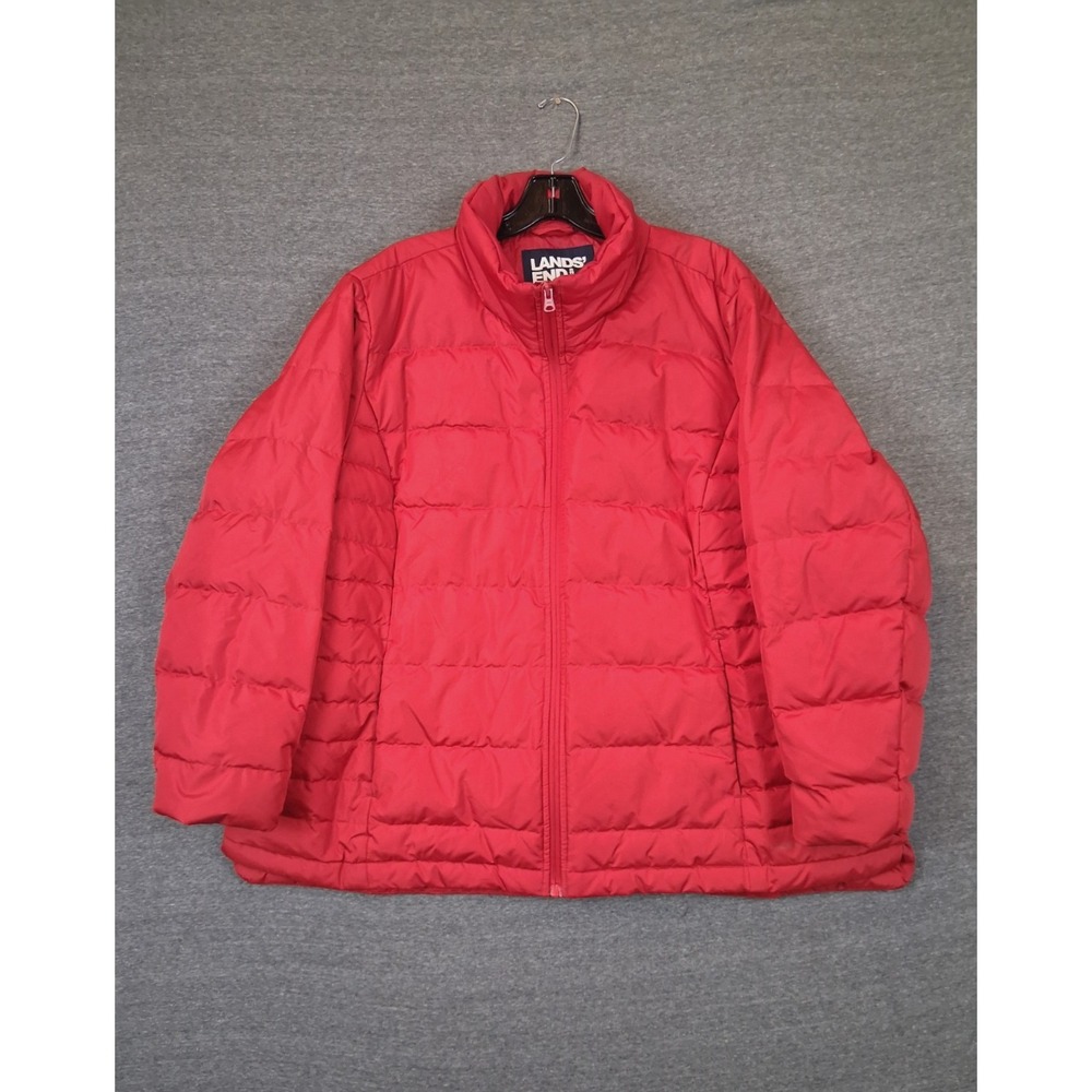 Lands End Womens Coat 2X Red Goose Down Puffer Full Zip Outdoor Gorp Minimalist